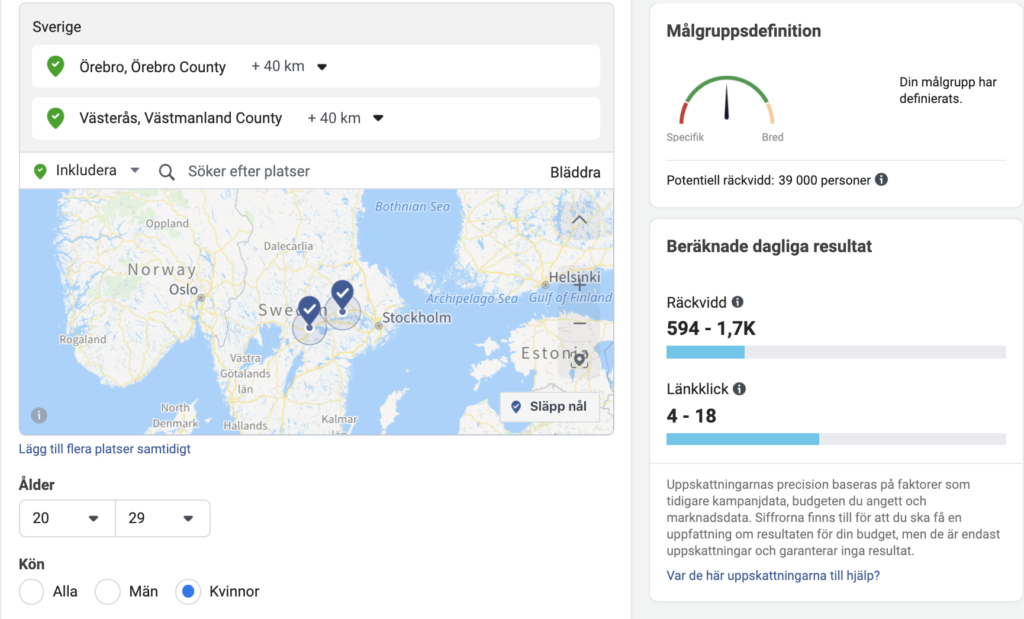 Segmentering för annonser på Facebook och Instagram